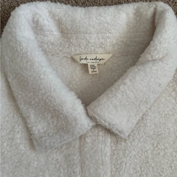 Linda Anderson Sherpa Shacket Jacket Women’s XXL Cream Button Front Teddy Fleece - Picture 6 of 8